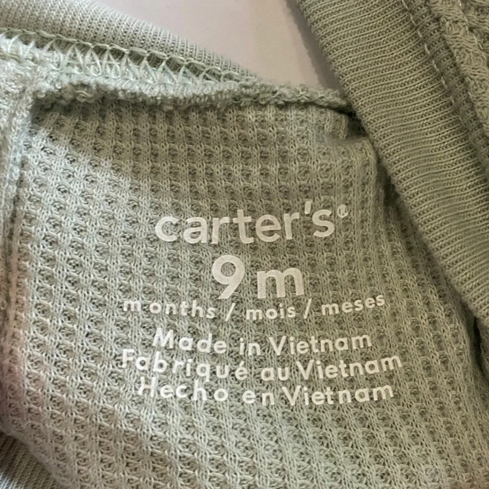 Carter's Baby Girl 9M Jumpsuit 2 Pack Floral Sage‎ Green Waffle Knit Ruffle NWT